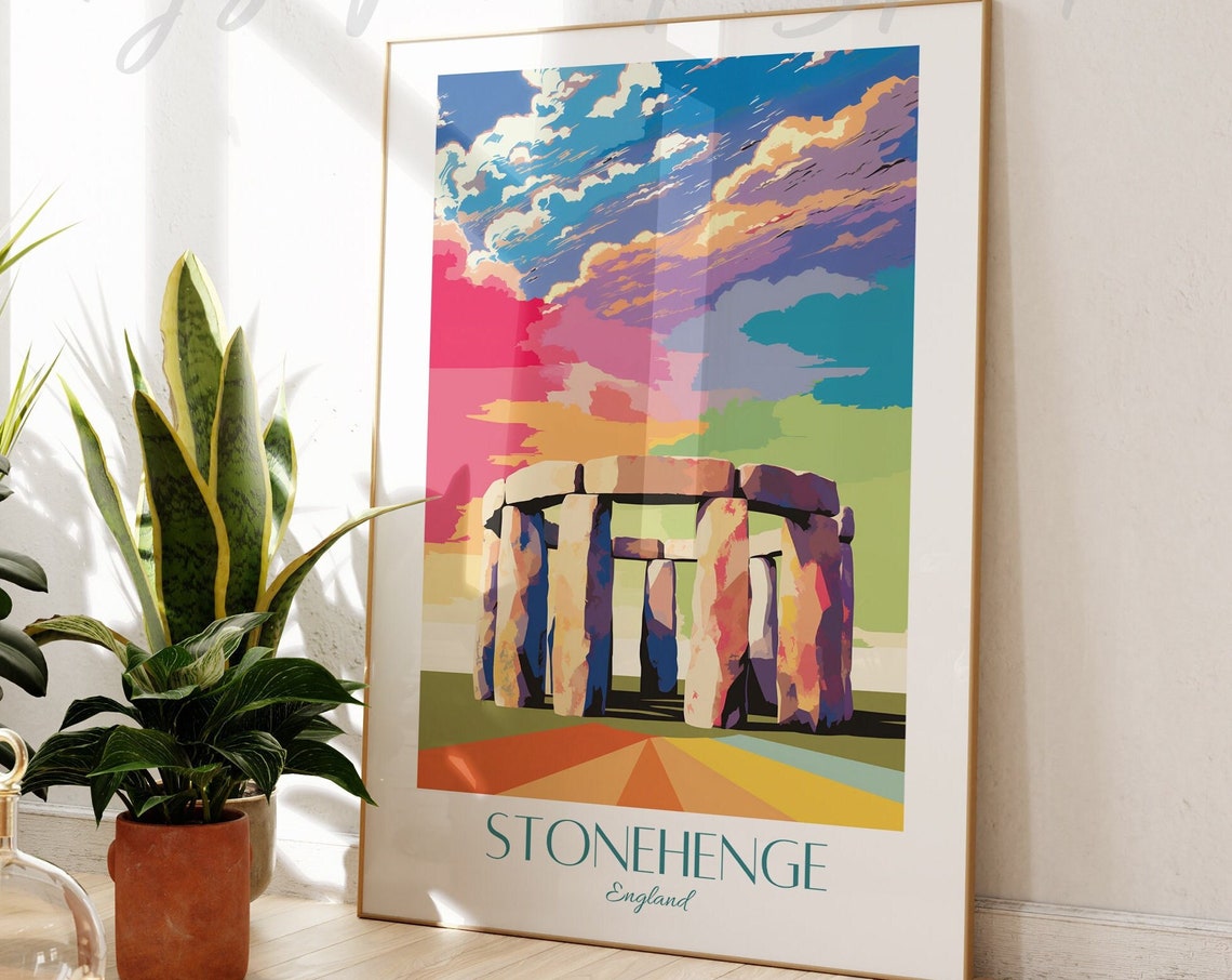 Stonehenge England Ancient Stones Colorful Pop Art Travel Poster