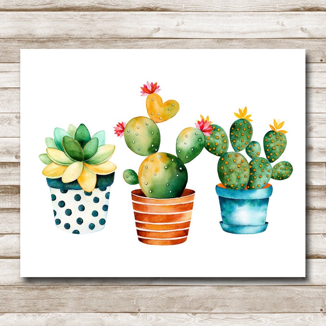 Three Potted Cacti Watercolor Patterned Pots Succulent Plant Poster - Image 10