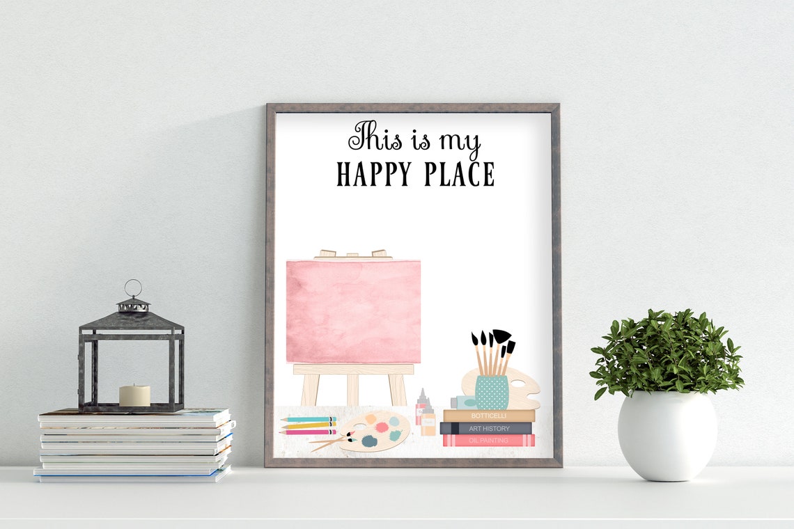 This Is My Happy Place Art Studio Easel Pink Canvas Wall Art - Image 2