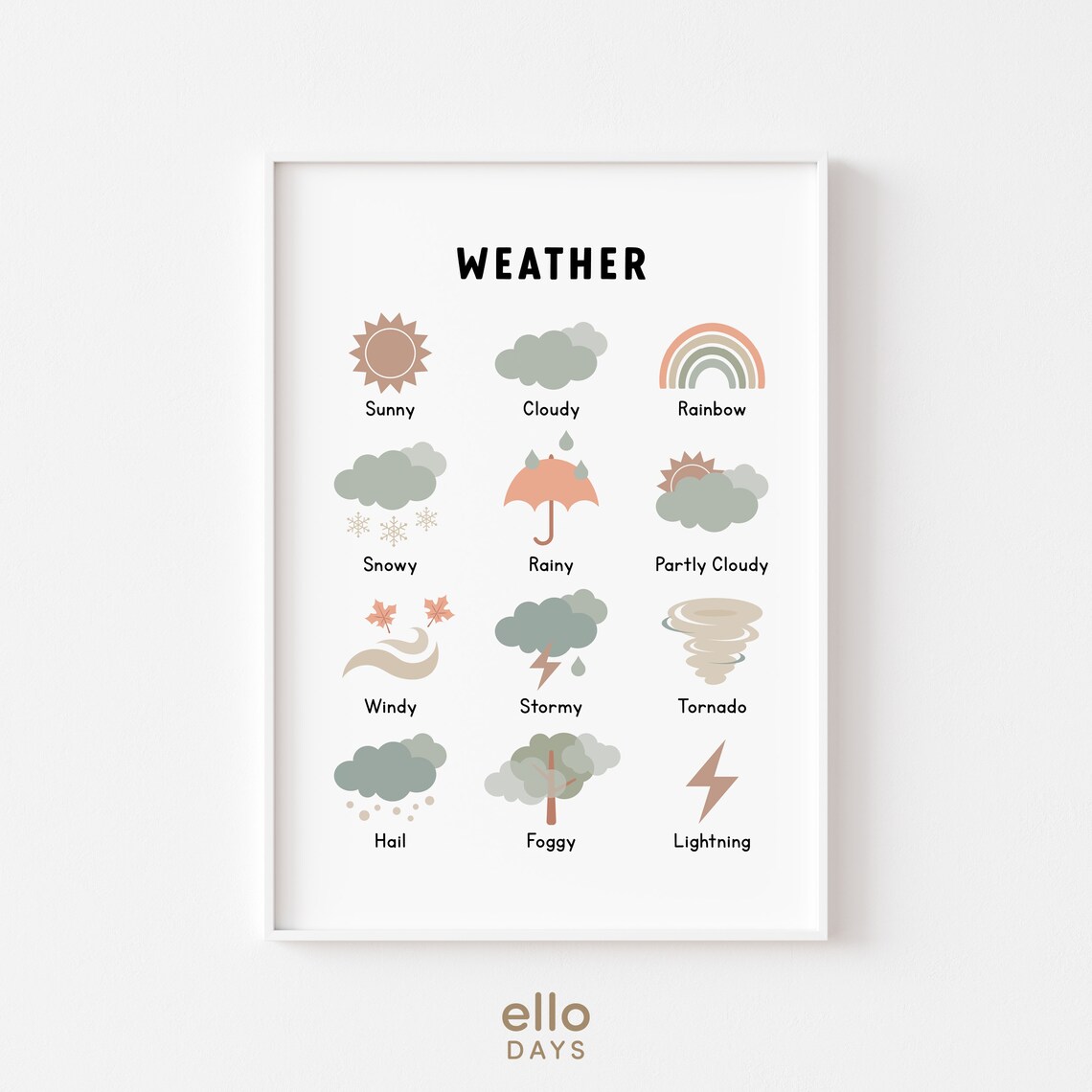 Neutral Weather Poster, Toddler Montessori Weather Chart - Image 2