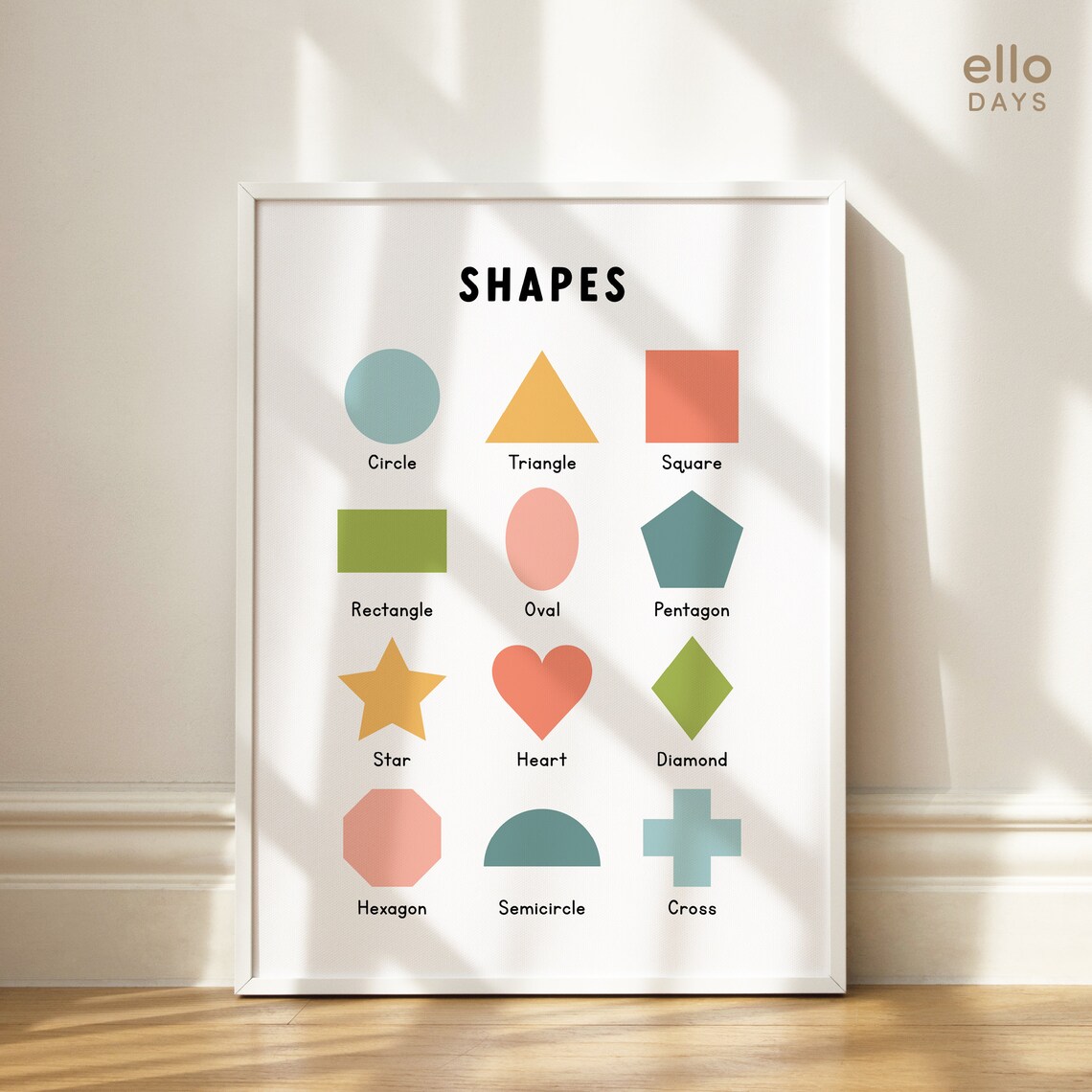 2D Shapes Educational Poster, Preschool Learning - Image 2