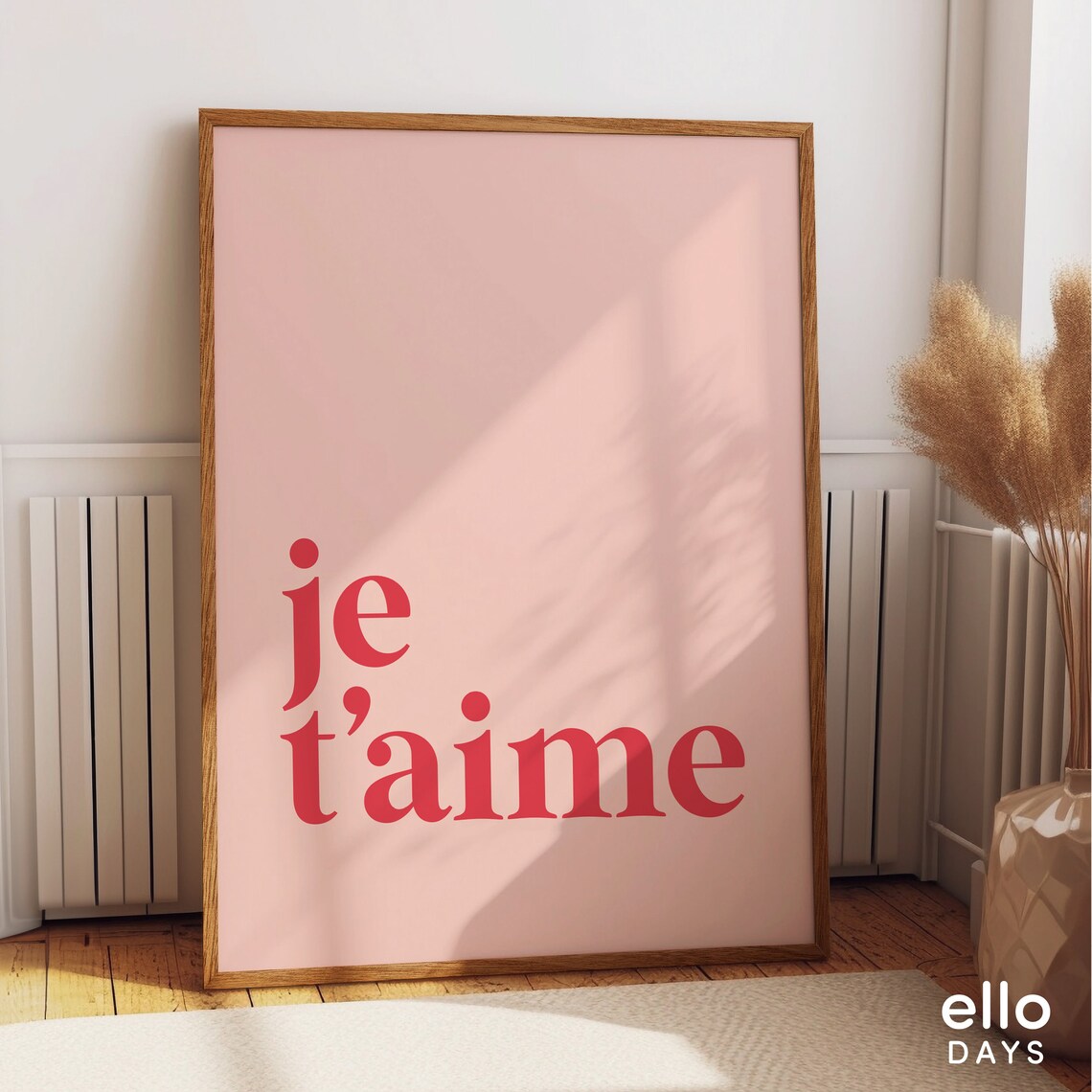 Je Taime Blush Pink French Typography Romantic Bedroom Wall Art - Image 3