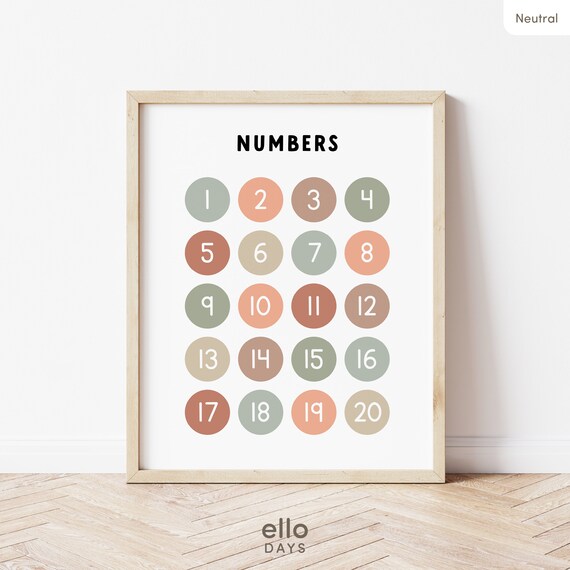 Numbers Chart 1 To 20 In Soft Neutral Dots Kids Classroom Poster