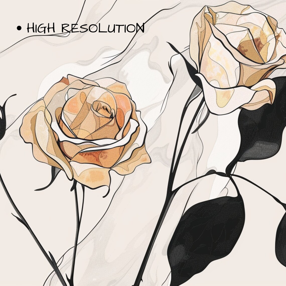Neutral Roses Line Art Botanical Sketch Minimalist Floral Poster - Image 3