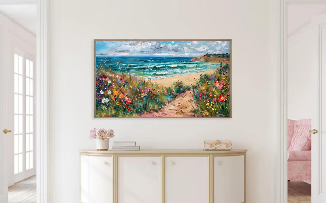 Coastal Wildflower Tv Art Summer Tv Art Frame Tv Art Spring Tv Art Wildflower Art Beach Decor Vintage Beach Tv Art Floral Art - Image 2