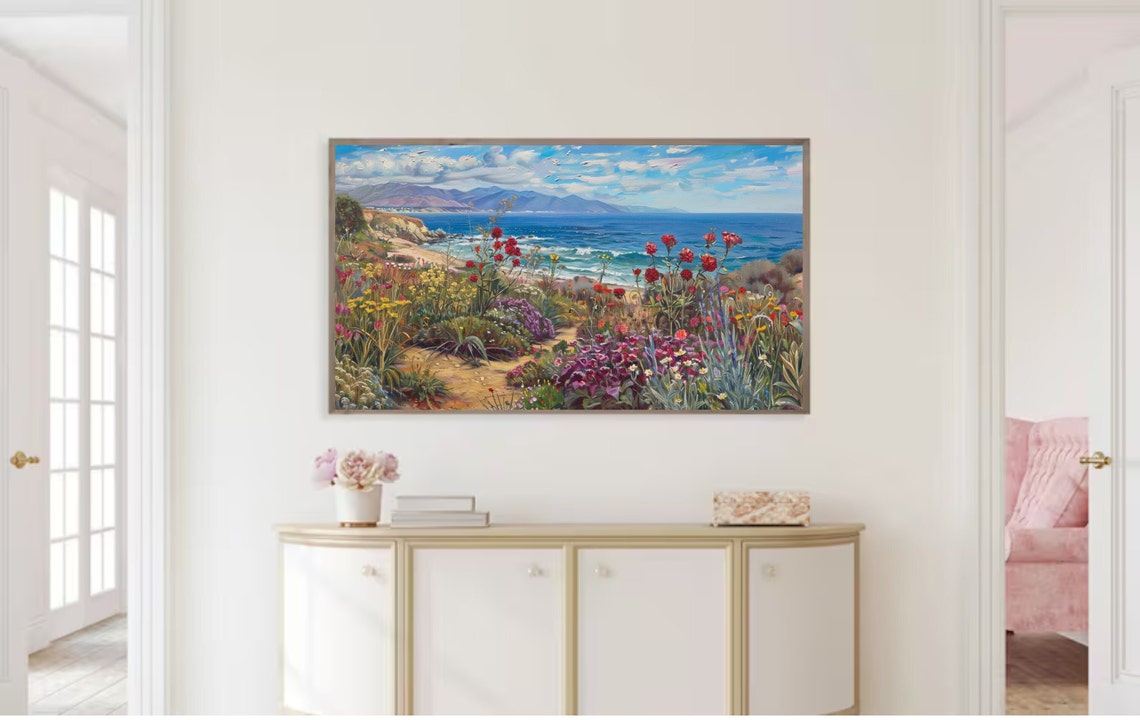 Frame Tv Art Pink Wildflowers Spring Field Of Flowers Tv Art Vintage Meadow Floral Tv Art Cottagecore Tv Art - Image 2