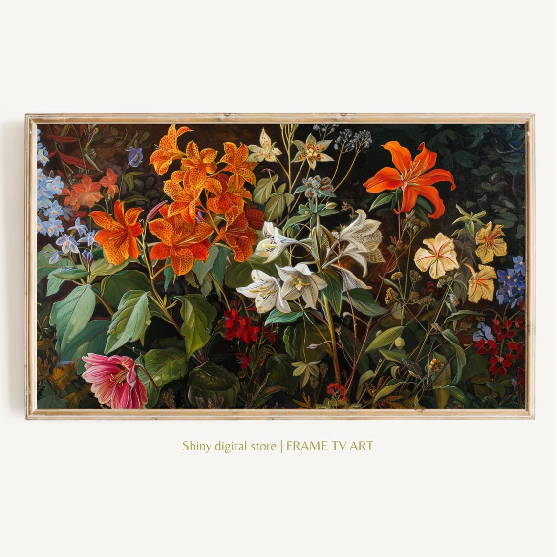 Autumn Botanical Tiger Lilies Dark Moody Fall Floral Art Poster