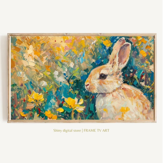 Spring Bunny Frame Tv Art Cute Rabbit Art Tv Decor Wildlife Tv Screensaver Jpg Floral Frame Tv Art