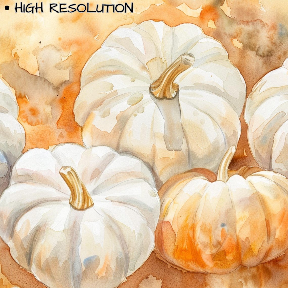 Neutral White Pumpkin Watercolor Fall Harvest Decor Autumn Wall Art - Image 3
