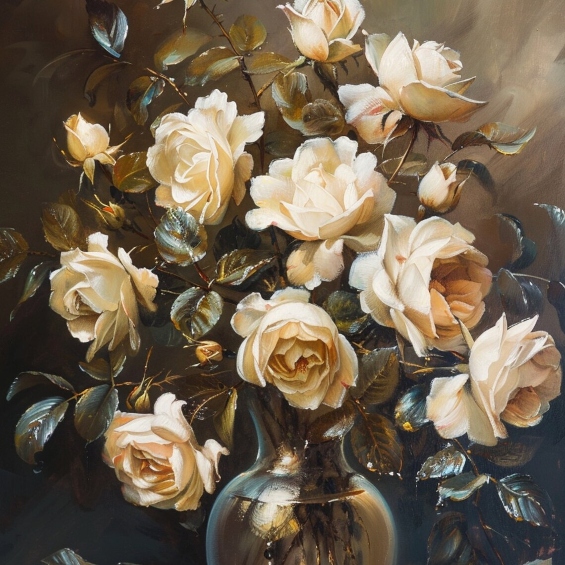 Dark Academia Prints Vintage Dark Flower Print Dark Academia Painting White Roses Moody Roses Still Life Oil Painting Art - Image 3