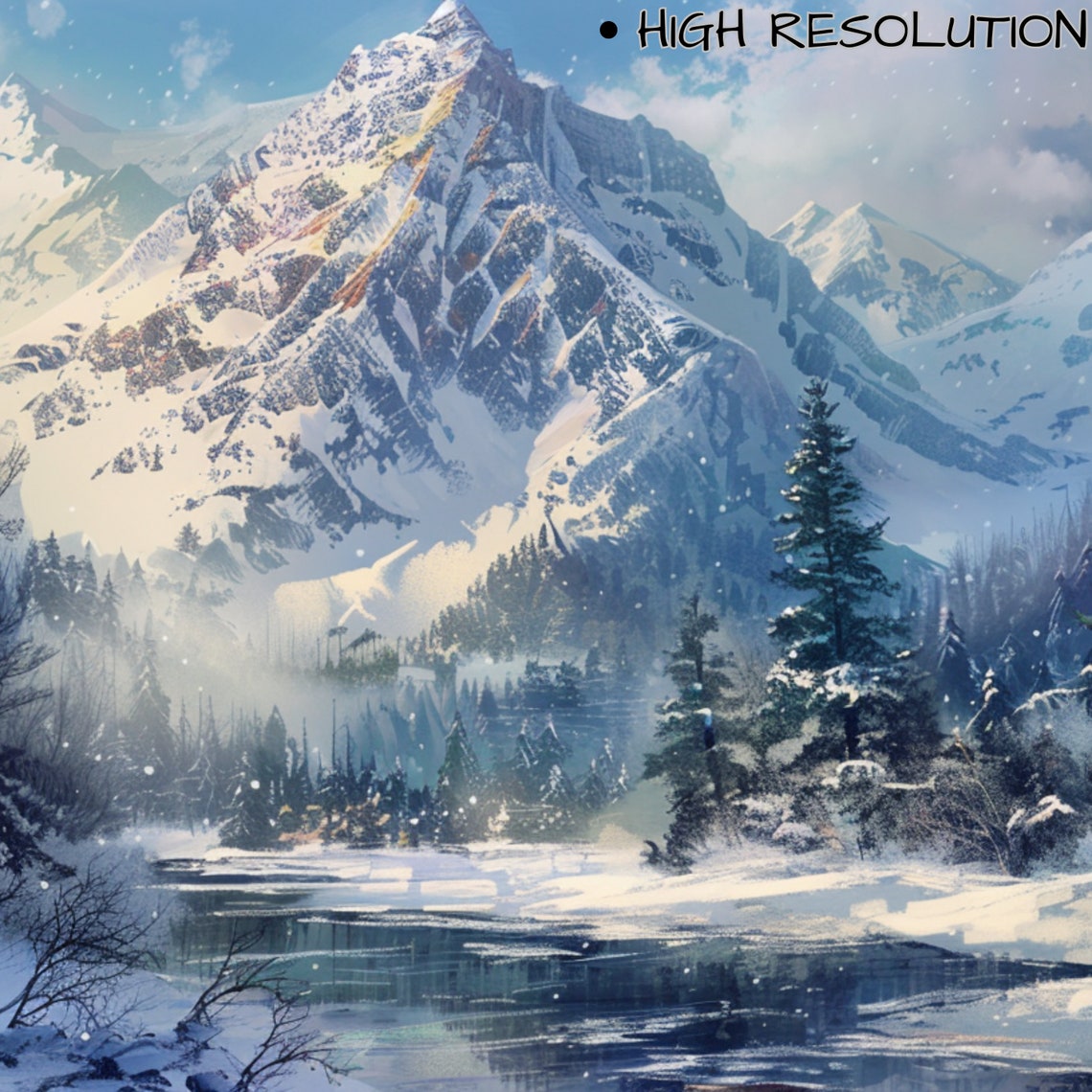 Snow Capped Mountain Valley Frozen Lake Sunny Winter Peaks Art Poster - Image 3