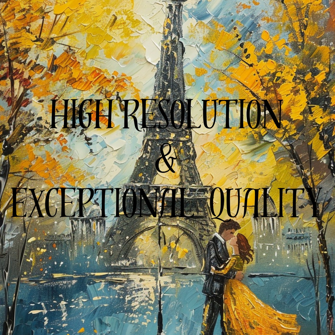 Paris Eiffel Tower Romantic Couple Autumn Gold Impressionist Wall Art - Image 3