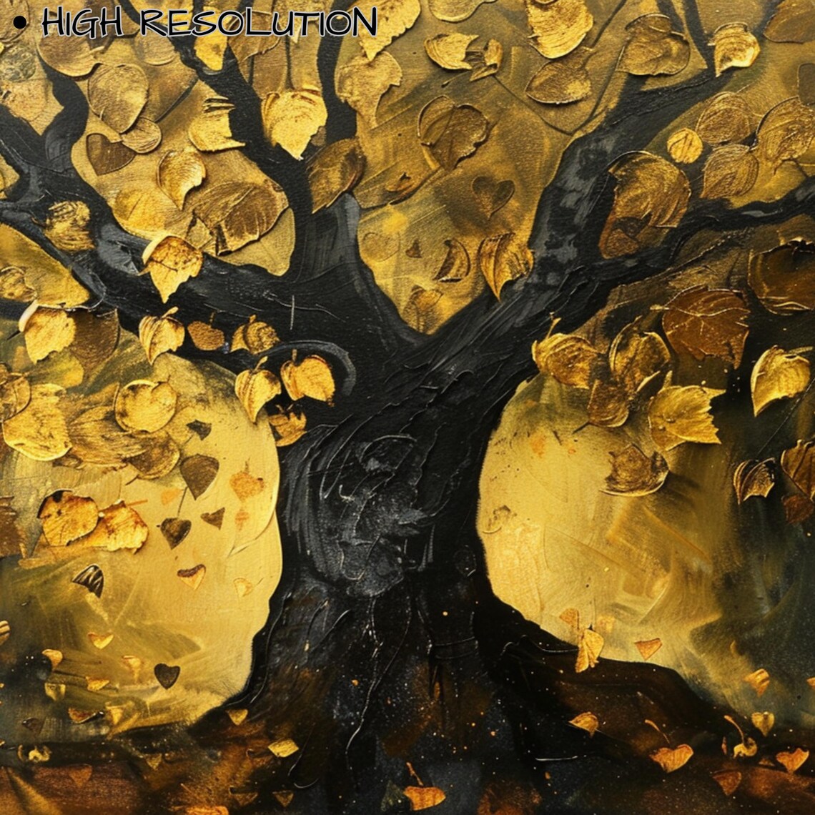 Dark Gold Tree Painting Moody Black Branches Golden Leaves Art Poster - Image 3