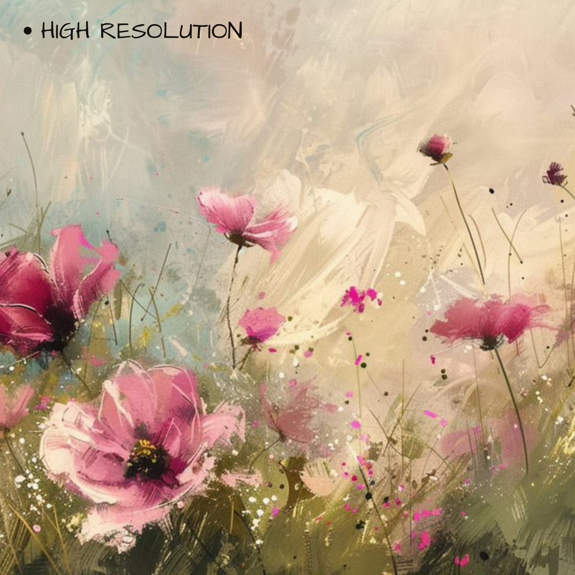 Pink Wildflower Field Soft Abstract Floral Meadow Cottagecore Poster - Image 3