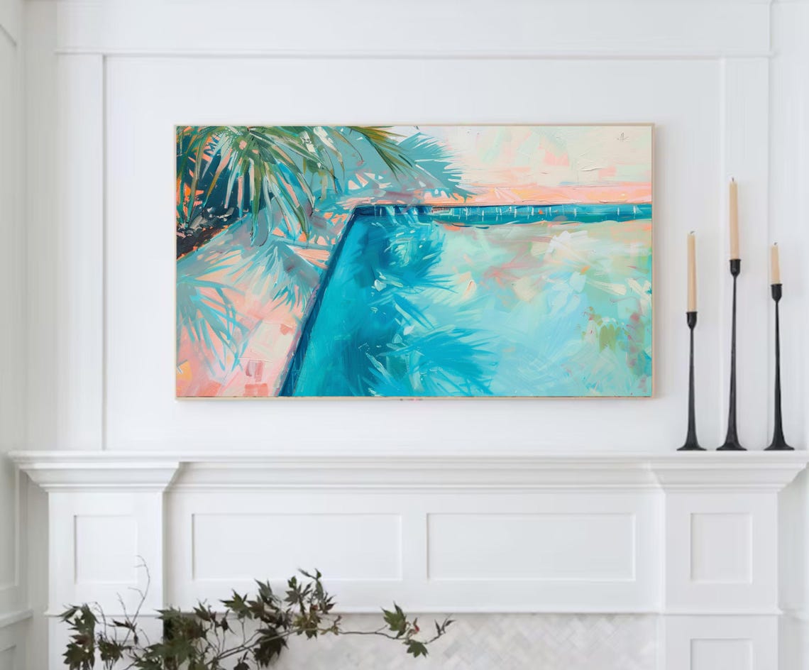 Poolside Turquoise Water Palm Fronds Peach Sunset Resort Summer Poster - Image 2