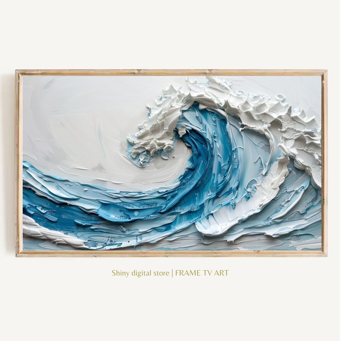 Textured Ocean Wave Curl Blue White Impasto 3D Seascape Wall Art Print