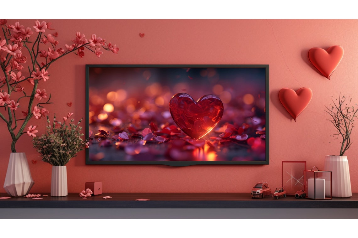 Red Glass Heart Rose Petals Romantic Love Bokeh Photography Art Poster - Image 2