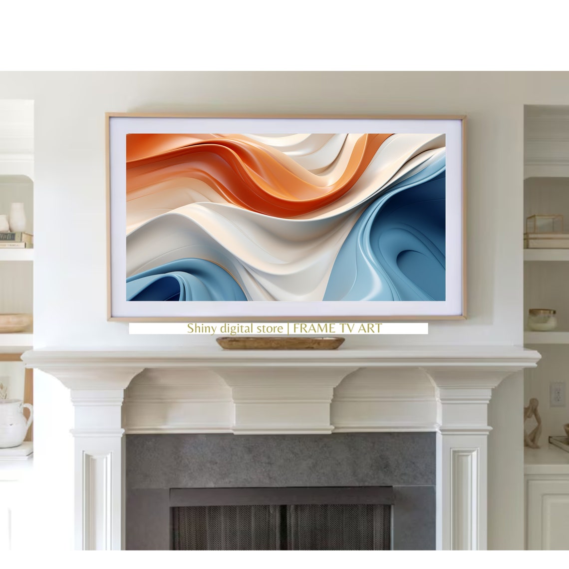 Orange Blue White Fluid Silk Abstract Modern Colorful Wall Art - Image 3