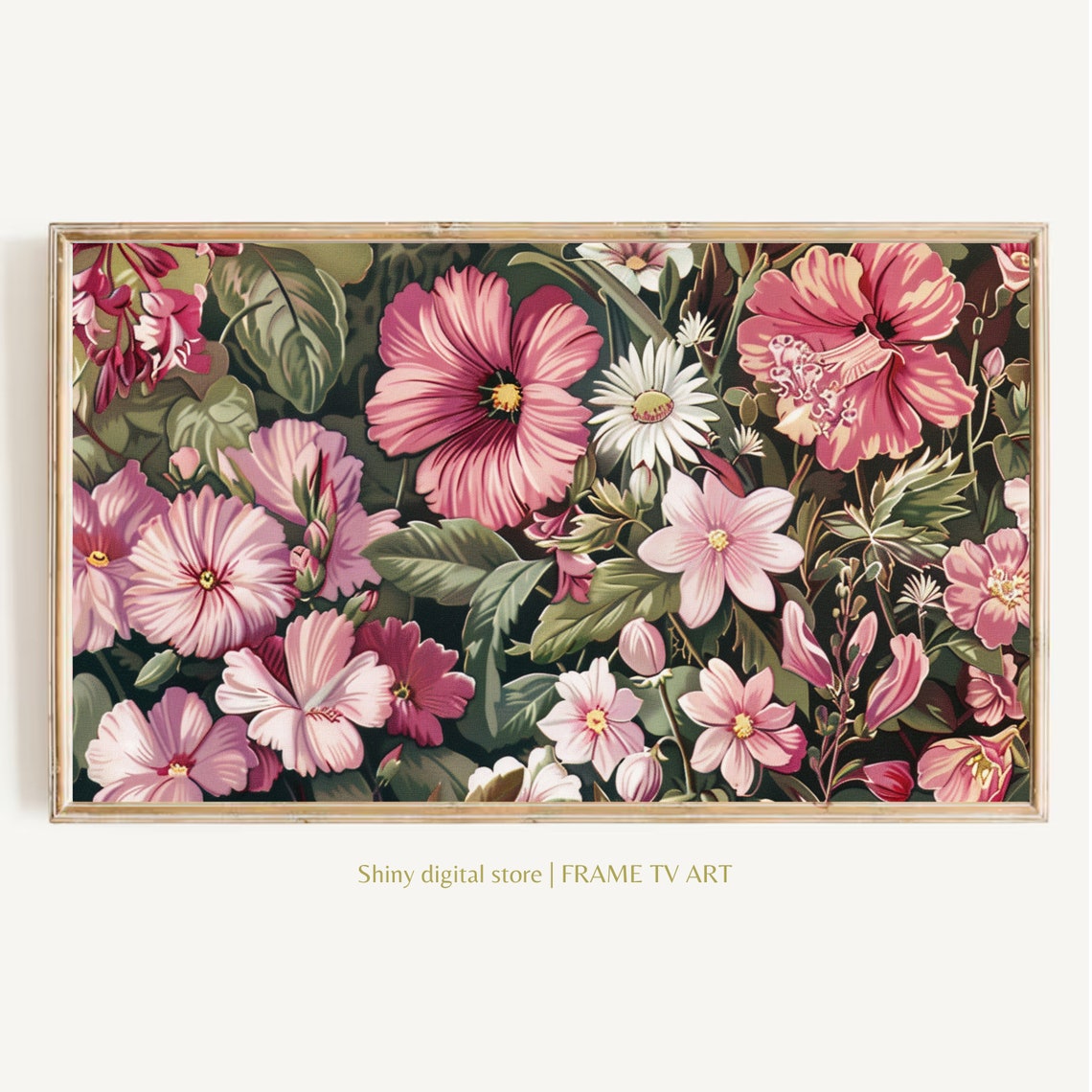 Frame Tv Art Pink Wildflowers Spring Field Of Flowers Tv Art Vintage Meadow Floral Tv Art Cottagecore Tv Art