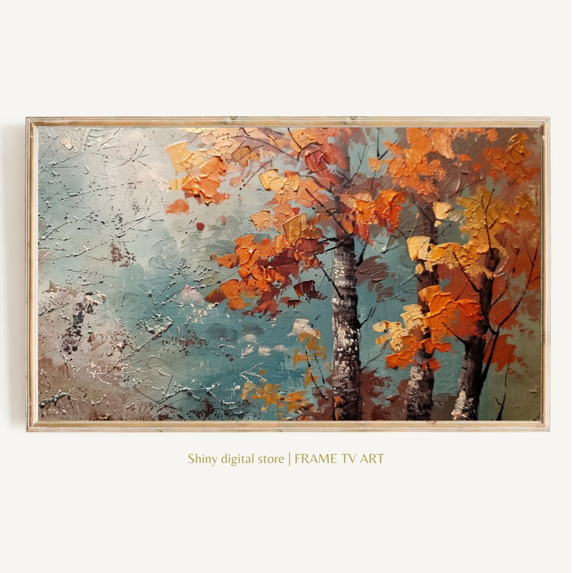 Autumn Birch Trees Impasto Fall Leaves Textured Painting Wall Art