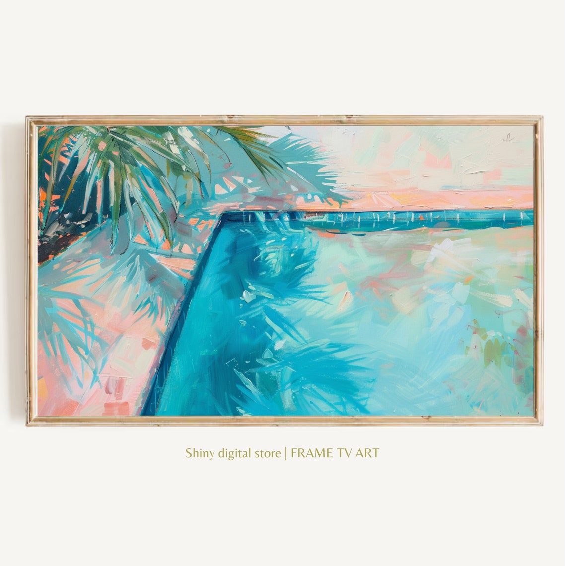 Poolside Turquoise Water Palm Fronds Peach Sunset Resort Summer Poster