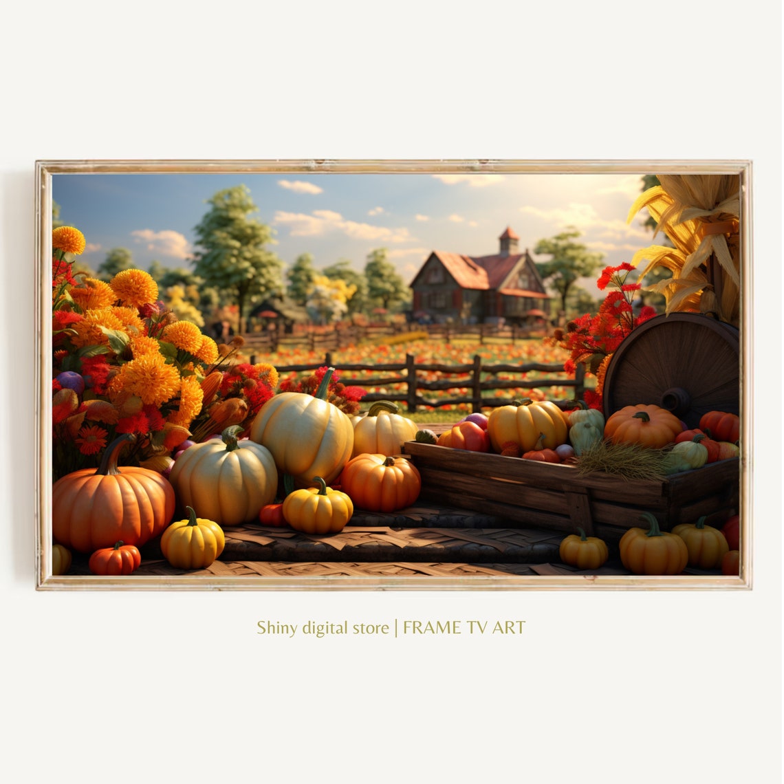 Fall Harvest Pumpkin Crate Barn Marigold Thanksgiving Art Poster