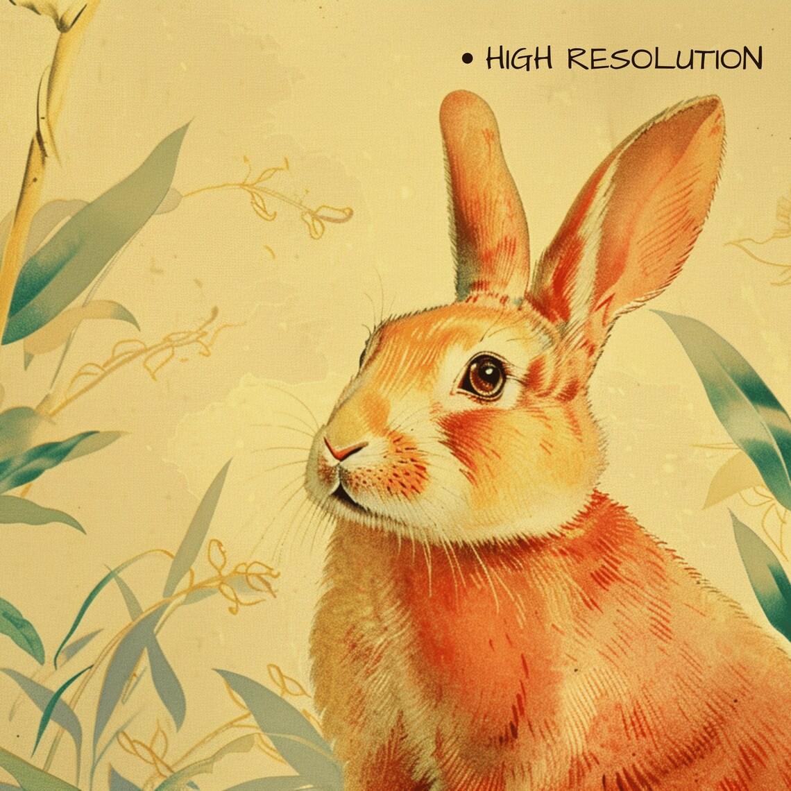 Ginger Rabbit Botanical Portrait Cream Background Vintage Easter Bunny Print - Image 3