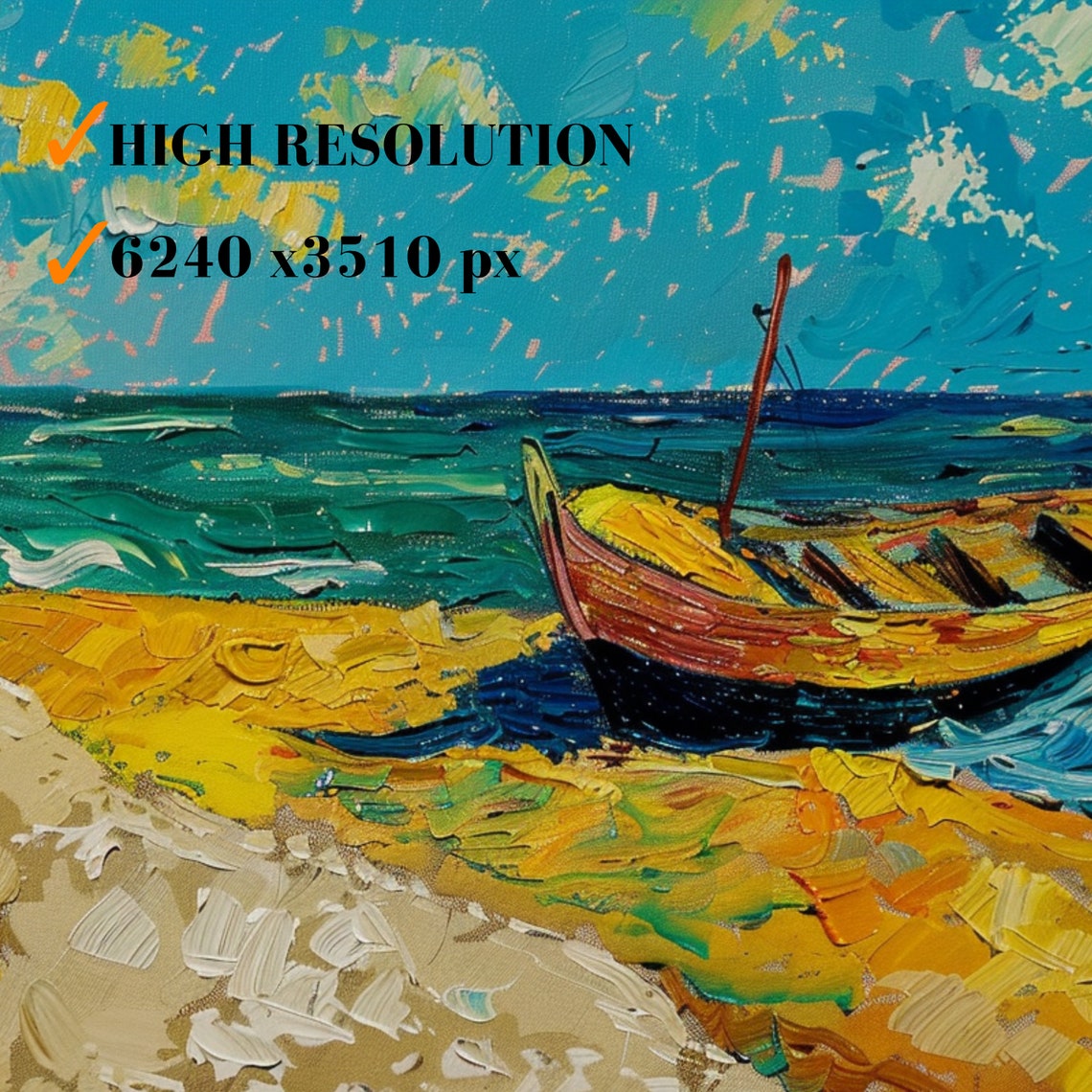 Van Gogh Style Fishing Boat Beach Turquoise Waves Summer Poster - Image 3