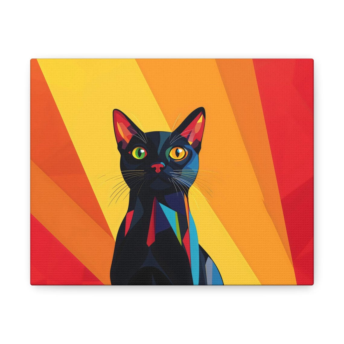 Geometric Black Cat Sunset Orange Sunburst Pop Art Cat Portrait Poster - Image 2
