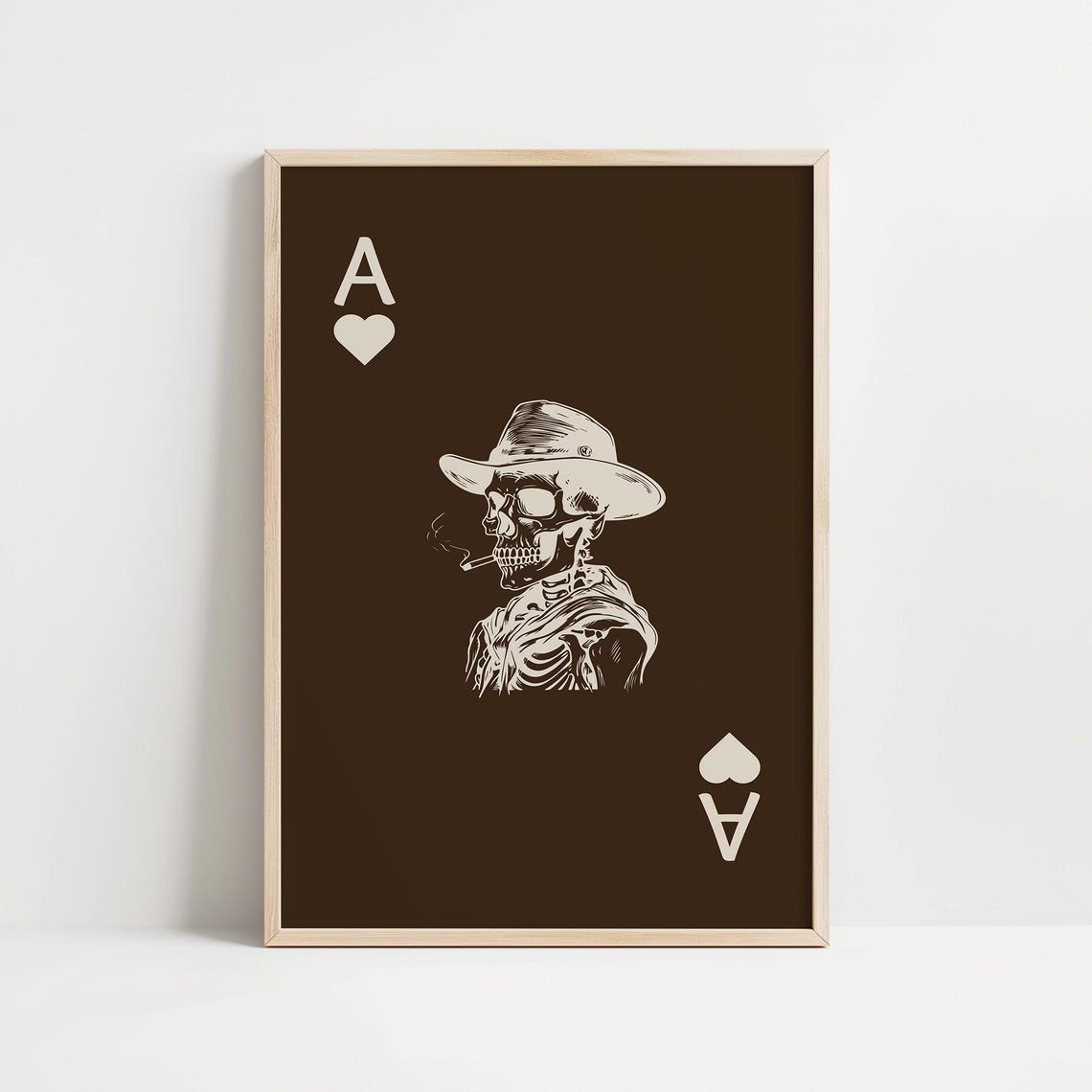 Ace Of Hearts Cowboy Skeleton Western Playing Card Art Poster