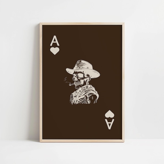 Ace Of Hearts Cowboy Skeleton Western Playing Card Art Poster