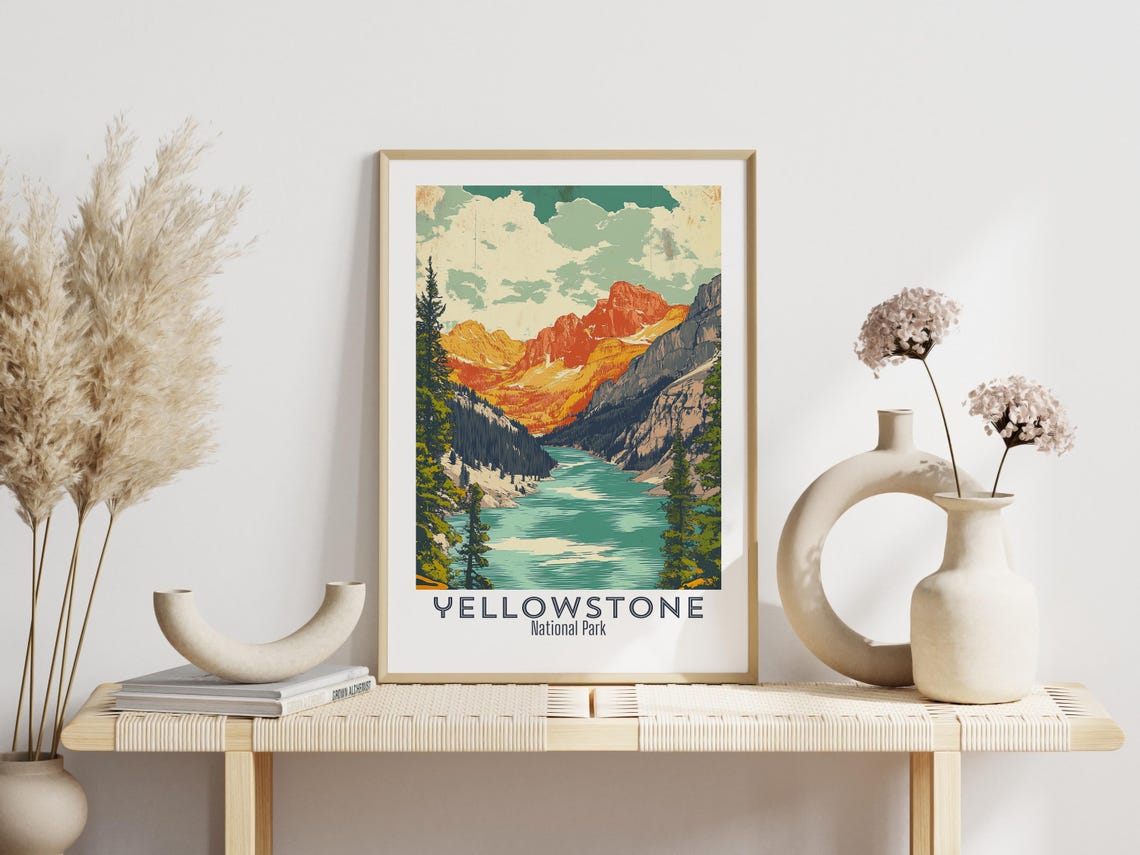 Yellowstone National Park Teal River Between Red Peaks Poster - Image 3