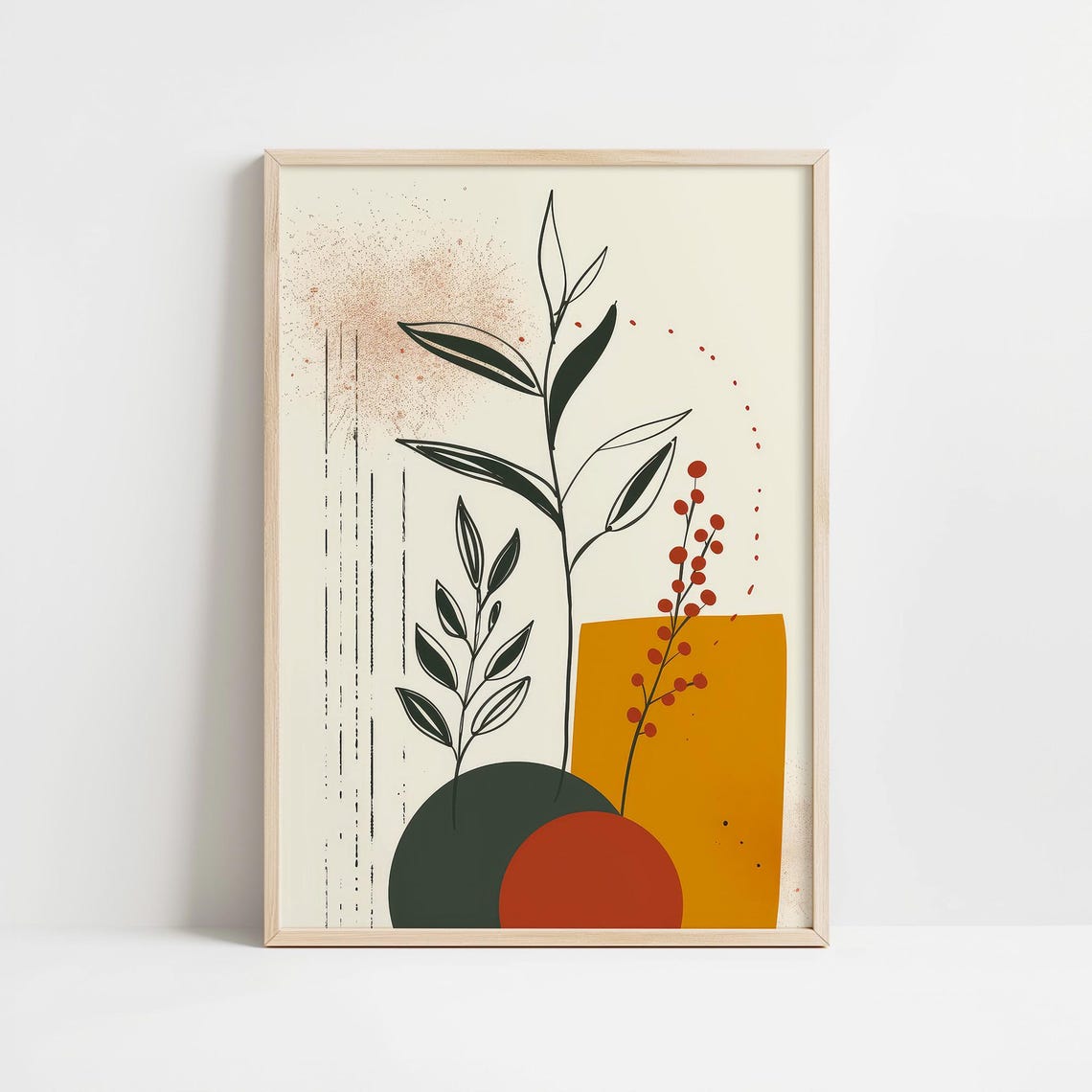 Minimalist Line Botanical Red Berries Terracotta Abstract Poster