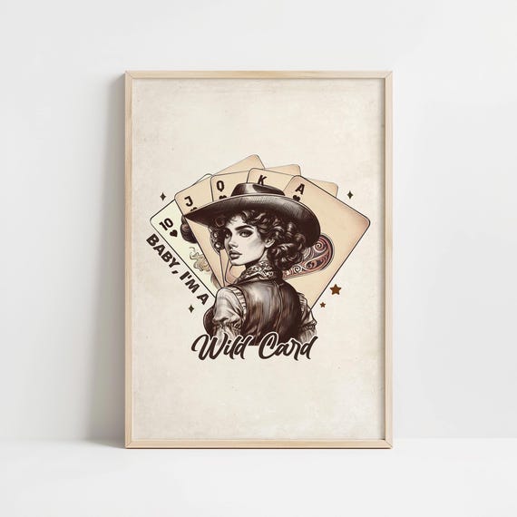 Trendy Retro Western Cowgirl Wall Art Baby Im A Wildcard Wall Poster Vintage Midwest Cowboy Wall Art Print Vintage Deck Of Cards Decor