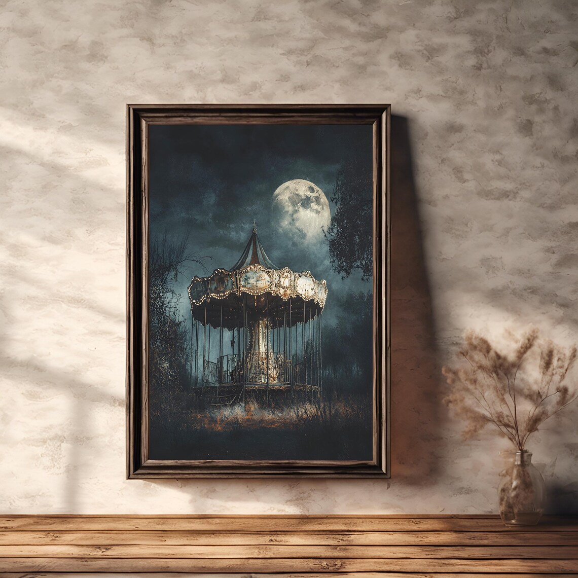 Moody Dark Academia Abandoned Carousel Art Print - Image 3