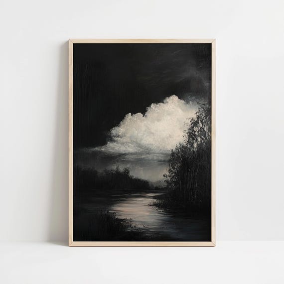 Stormy Night Moody Dark Academia Wall Art Print Oil Painting Whimsigoth Decor Vintage Cottagecore Art Eclectic Maximalist Wall Art Print