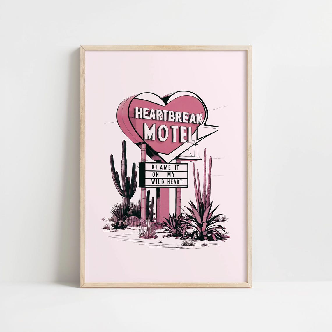 Heartbreak Motel Pink Heart Sign Retro Desert Cowgirl Poster