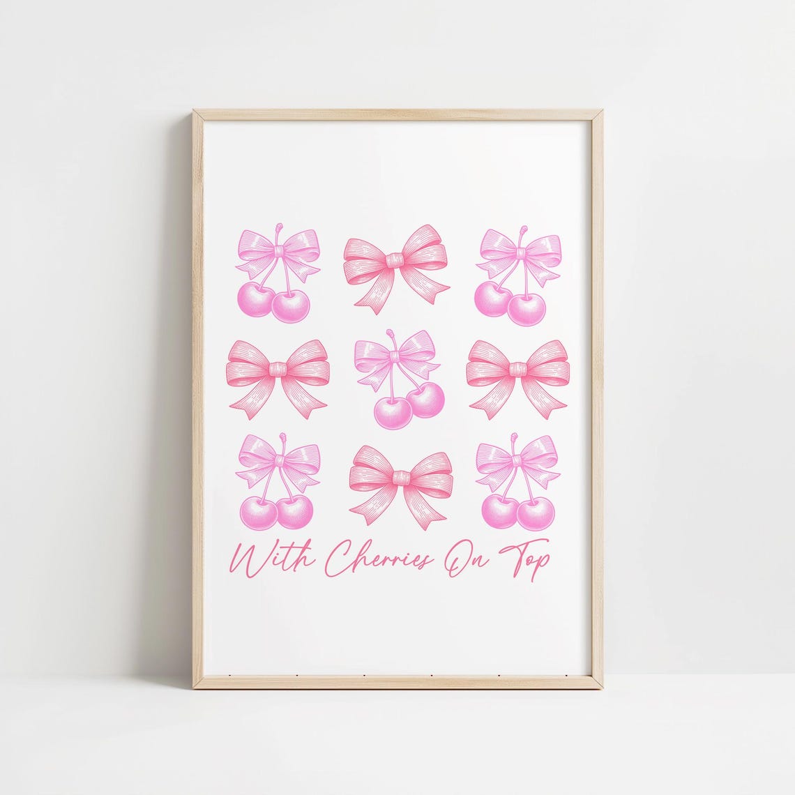 With Cherries On Top Pink Bows Coquette Trendy Decorative Wall Art