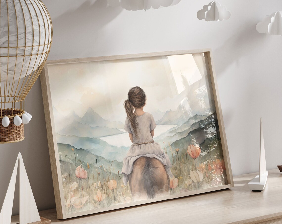 Girl and Horse Art Print, Girls Room Decor