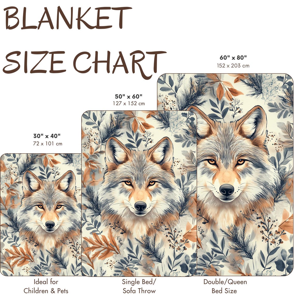 Noble Wolf Portrait with Autumn Leaf Pattern in Earthy Tones Poster - Image 3