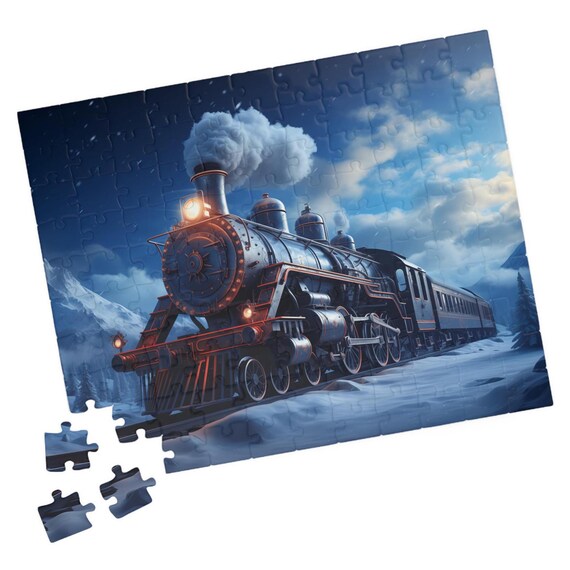Steam Train Gliding Through Snow Under Bright Moonlight Poster