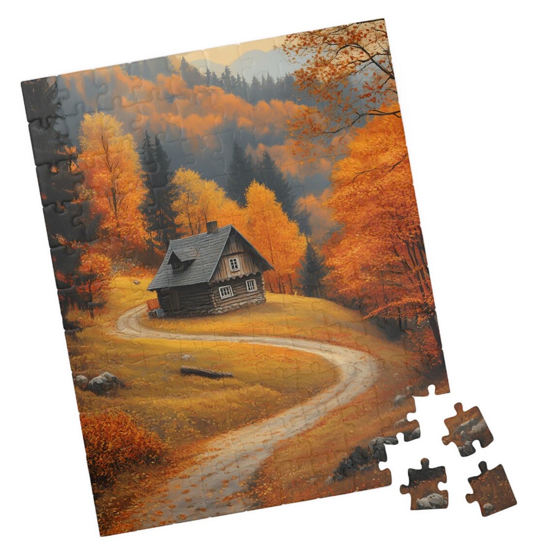 Cozy Autumn Cabin At The End Of A Winding Country Road Art Print