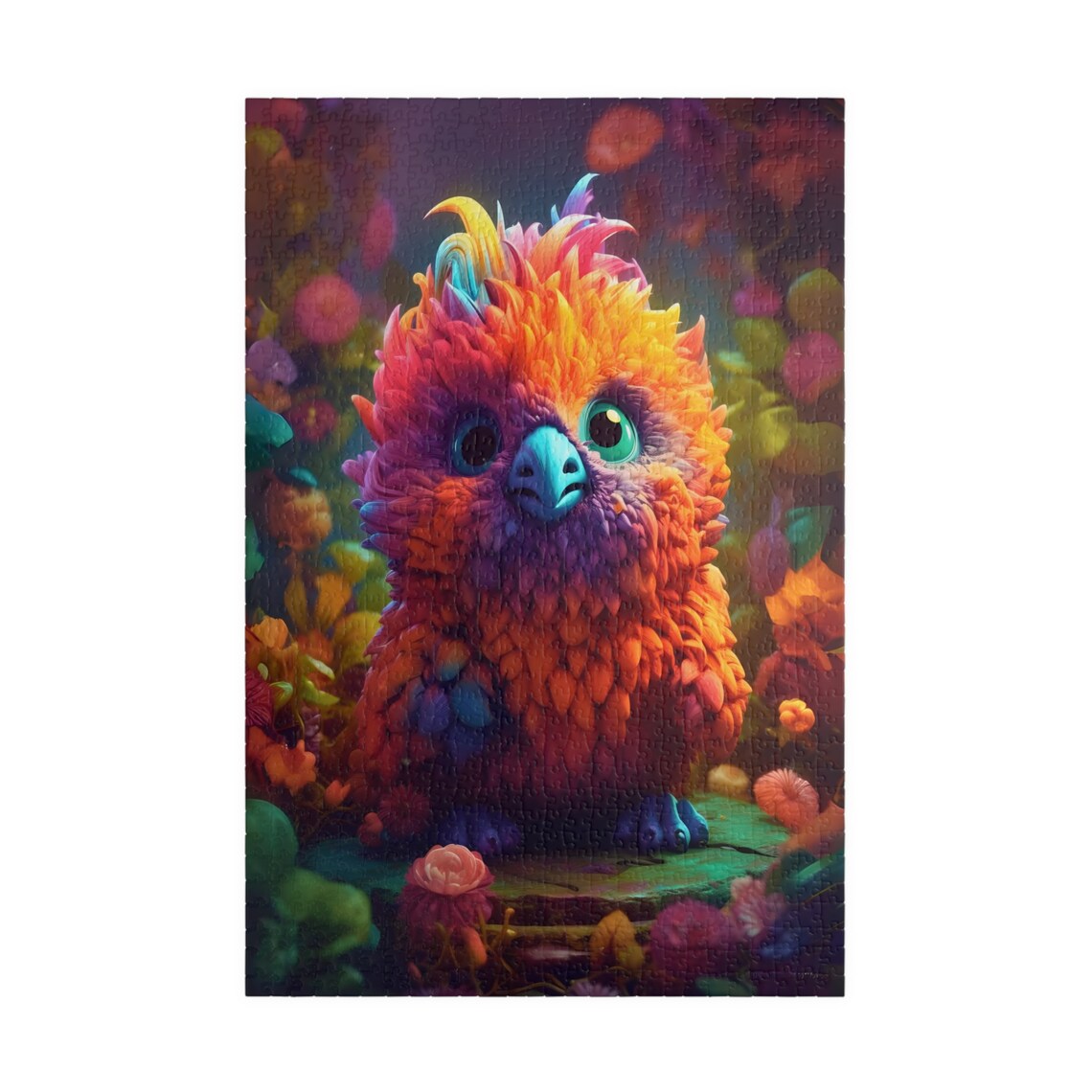 Adorable Rainbow Feathered Fantasy Creature With Big Eyes Poster - Image 3