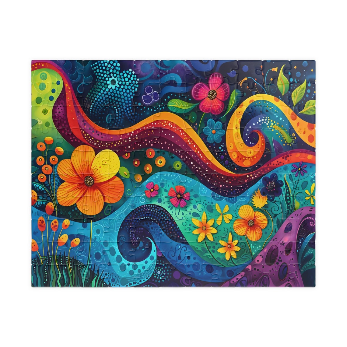 Joyful Rainbow Floral Abstract With Flowing Waves Art Poster - Image 2