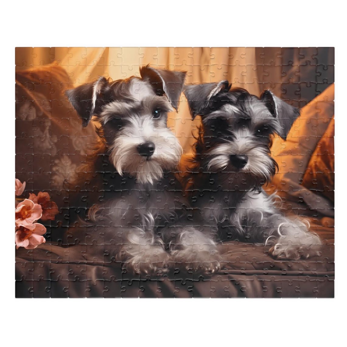 Two Miniature Schnauzers Cuddling on a Cozy Couch Art Poster - Image 6