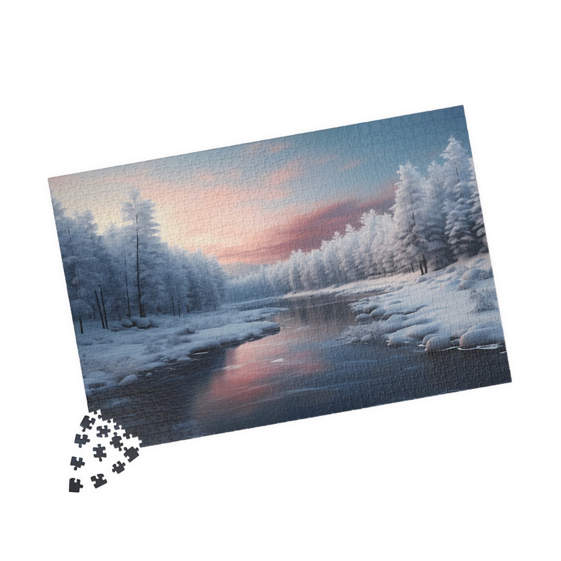 Snowy River At Sunset With Frosted Pine Trees Winter Art Poster - Image 4