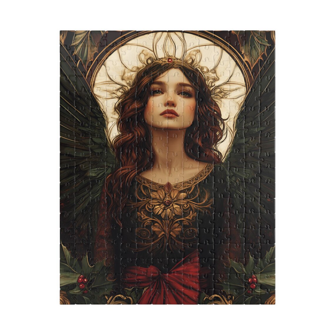 Dark Angel Black Wings Golden Halo Holly Berries Goth Poster - Image 5