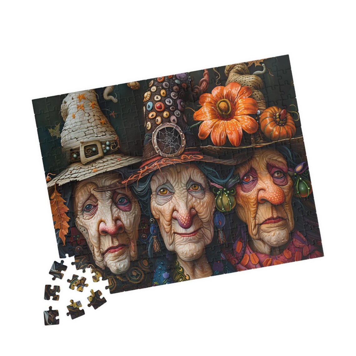 Three Whimsical Witches With Decorative Hats Halloween Art Poster - Image 4