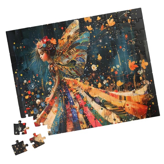 Boho Patchwork Fairy with Butterfly Wings Night Sky Magic Poster