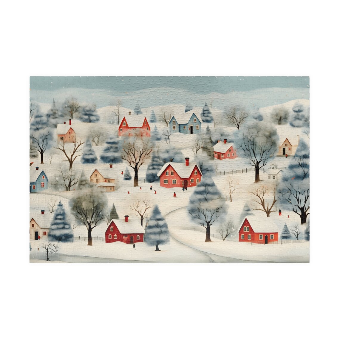 Cozy Snowy Village With Charming Red Houses in Winter Poster - Image 5